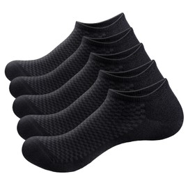 YUEDGE Men's Ankle Bamboo Socks Breathable Anti-Odor Low Cut Thin Black Short Socks For Men Pack Size 10-13, 5 Pairs