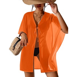 AI'MAGE Bathing Suit Cover Up for Women Chiffon Beach Coverup Sheer Summer Kimono Cardigan for Swimsuit Orange
