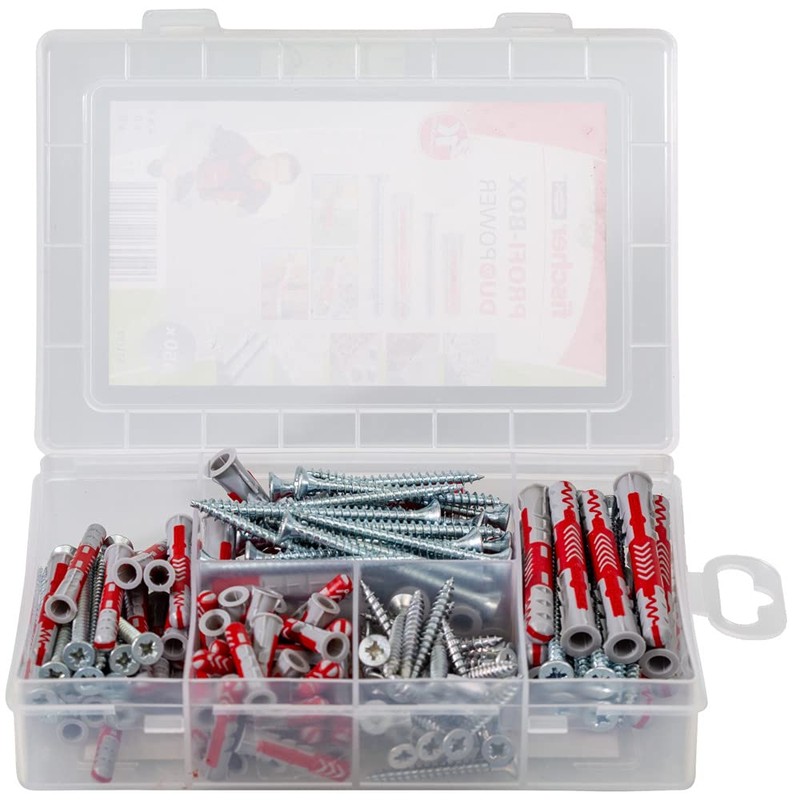 fischer Professional Box DuoPower Short/Long + Screw, Pre-Sorted Dowel Box