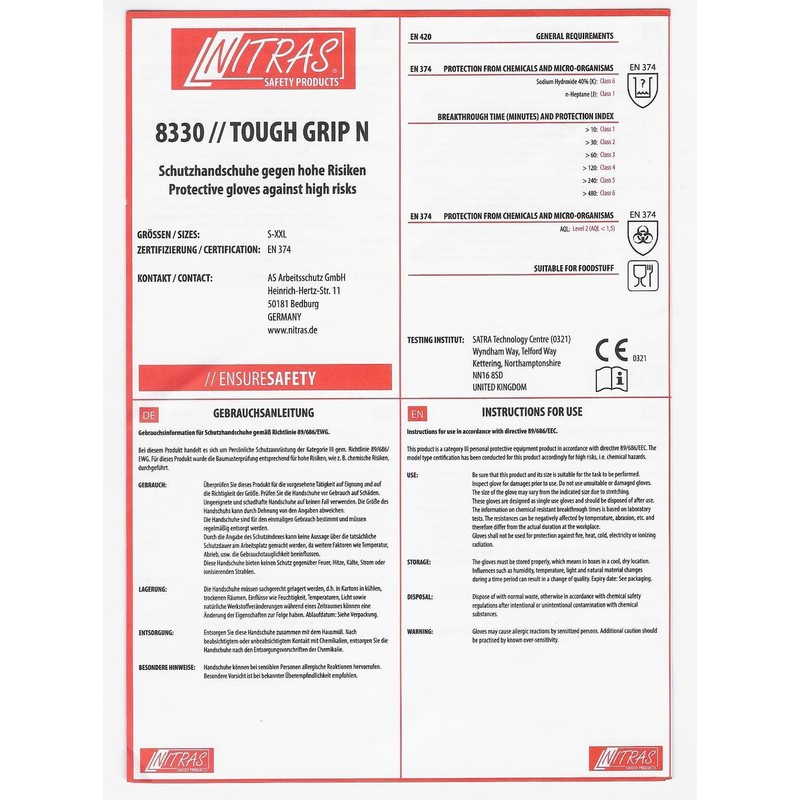 Nitras Pack of 50 Nitrile Disposable Gloves with Optimised Grip