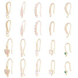 20 Pcs Golden Earring Hooks Cubic Zirconia French Fish Hooks Real 18K Gold Plated Ear Wires for Valentines Day Jewelry Making Wedding Gifts Supplies