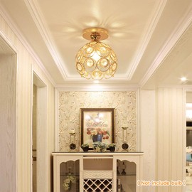 Zevnico Gold Mini Chandelier Light Fixture, Crystal Ceiling Light, Semi Flush Mount Hallway Lights, Small Metal Handmade Chandelier Lamp Covers for Hallway Foyer Entryway Closet Indoor Lighting