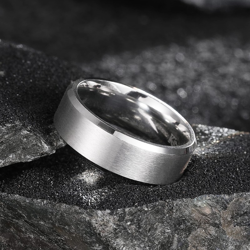 King Will Sliver Titanium Wedding Ring for Men Women-8mm Width