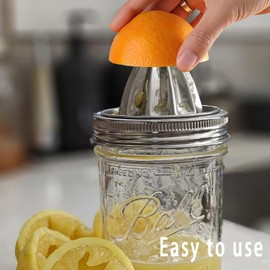 Easy Use Mason Jar Juicer Lid for 3.38 Inch Mason Jar Juicer Lid Wide Mouth(2 Pieces), Stainless Steel Hand Squeezer Top For Citrus Lemon Orange