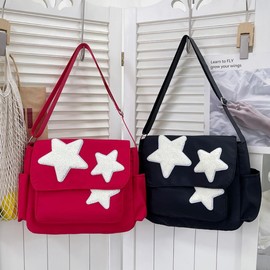 Cute Messenger Bag with Star Cute Coin Purse and y2k keychain,Y2K Star Grunge Bag Shoulder Tote Purse.Tote Book Bag (red)