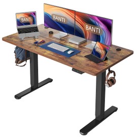 BANTI 63'' Electric Standing Desk,Adjustable Height Stand Up Desk,Sit Stand Home Office Desk, Rustic Brown Top