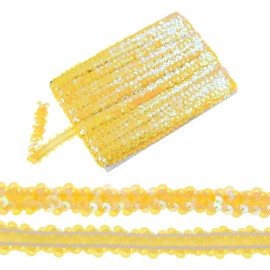 M METERXITY 1-Pack Elastic Sequins Trim, 11 Yards 0.8 Inch Flat Paillette Glitters Sequin Trim 2 Row Metallic Sequins Trim for Craft Sewing Trimming/Dress Embellish Headband [Yellow]