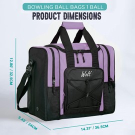 WOLT Bowling Ball Bag for Single Ball -Bowling Bag with Padded Holder, 2 Pockets Fit Shoes Up to Mens Size 14 and Accessories
