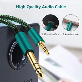 3.5mm to 6.35mm TRS Stereo Audio Cable, Gold-Plated Terminal green Color Zinc Alloy Housing 3.5mm 1/8" Male TRS to 6.35mm 1/4" Male TRS Nylon Braided Stereo Audio Cable for Cellphone and More (1M)
