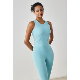 altiland Ribbed High Neck Workout Tank Tops for Woman, Cropped Athletic Shirts for Gym Yoga Exercise Running (Pool Blue, S)