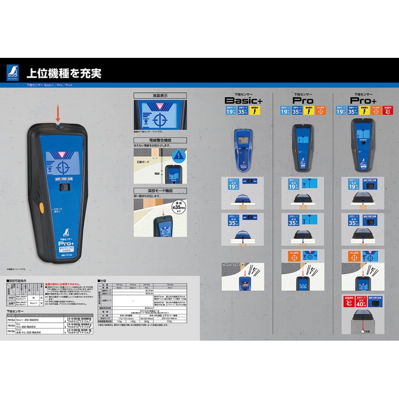 Shinwa Sokutei Stud Sensor Pro+ Metal, Center, Deep, Wire Detection,