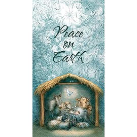 Boston International IHR 3-Ply Guest Towel Buffet Winter Holiday Christmas Paper Napkins, 16-Count, Peace Nativity