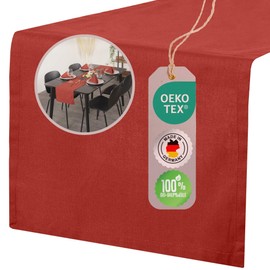Chambry Table Runner 100% Organic Cotton Red 40 cm x 180 cm Choice of Size and Colour Made in Germany Elegant High-Quality Table Linen Oeko-Tex Certified