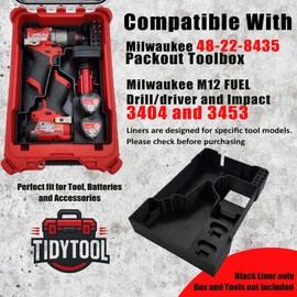 TidyTool Liner for M12 Fuel Drill Driver Impact and Milwaukee Packout Compact Tool Box organizer