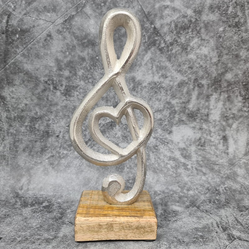 GILDE Treble Clef with Heart on Mongo Wooden Stand Made