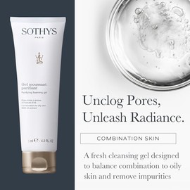 Sothys Purifying Foaming Gel Cleanser - Gentle Face Wash for Oily Skin to Combination Skin - Targets Acne - Lightly Floral Scented - (4.22 fl ounces)