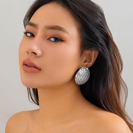 Silver Statement Earrings for Women Big Rhinestone Half Ball Stud Earring Shiny Cubic Zirconia Earrings Large Crystal Studs Earring Hypoallergenic Fashion Summer Earring for Women 2024