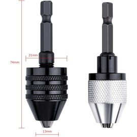 JUTOSU Keyless Drill Chuck 2-Pack 0.3-6.5mm Keyless Drill Chuck Conversion Tool 1/4 Inch Hex Shank Quick Change Adapter Converter for Electric Grinders, Keyless Drill Chuck Adapter, Hammer Drill, For Ironwork Console, Impact Driver, 0.025 inch (6.35 mm) 