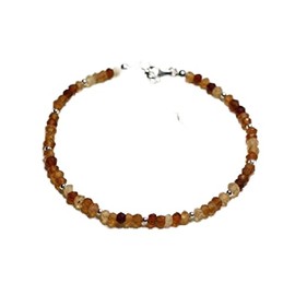 LKBEADS Hessonite Garnet 3 mm Rondelle Shape Faceted Cut Gemstone Beads 7 Inch Adjustable Stacking Bracelet with Silver Plated Lock for Unisex #Code- LCBR-3551, Stone Sterling Silver Metal, hessonite