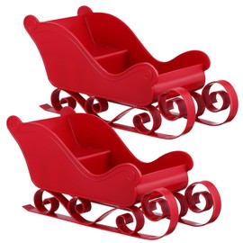 Garneck 2pcs Christmas Sleigh Plastic Santa Sleigh Basket Table Top Christmas Decor Sleigh Figurine Candy Holder Christmas Basket for Empty Decor for Holiday Table Red