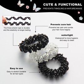 GoYoho Upgraded Version Spiral Hair ties for Women, No Crease Clear Coil Hair Ties Spiral Ponytail Holders Scrunchies, Hair Coils/Phone Cord Hair Ties for Thin Hair/Soft Elastic. (8, Black and White）