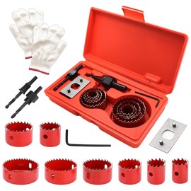 Hole Saw Sets, 11Pcs Holesaw Set, 19-64 mm Hole Cutter with A Pair of Gloves, Storage Box, Holesaws Carbon Steel Downlights Drill Bit Tools for Drilling Soft Metal, Wood, PVC, Plastic