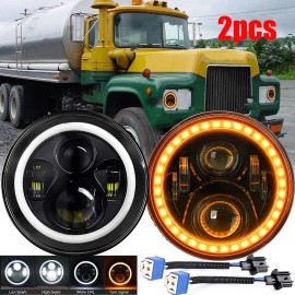 us- 2pcs Fit Mack R Series 7'' Inch Round LED Headlights Sealed Hi/Lo Beam with DRL
