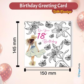 Papa Prints 18th Birthday Card Girl (145 x 150 mm) Female Birthday Card Birthday Greeting Cards with Envelope Happy Birthday Card for Her