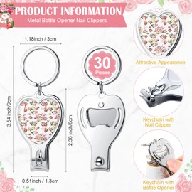 Liliaafar 30 Sets Bridal Shower Thank You Gifts Bulk Floral Tea Keychain with Nail Clipper and Bottle Opener for Wedding Party Favors