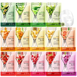 Erinde 28 Pack Fruit Face Mask Set, Sheet Hydrating Korean Bulk Facial Mask for All Skin Types, Natural Fruit Extract Skincare, Birthday Party Spa Supplies Gifts for Teens Girls Women