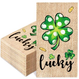 JarThenaAMCS 100Pcs St. Patrick's Day Guest Napkins Shamrock Clover Disposable Paper Napkins Rustic Burlap Print Dinner Hand Napkins for Irish Party Supplies Table Decor