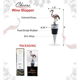 Cheers Flamingo Metal Wine Stopper - Elegant Vacuum Seal Reusable Bird Zoo Animal Wine Bottle Stopper, Airtight Leak Proof Bottle Topper Cork Plug, Cute Home Decor & Bar Tool Accessory Unique Gift