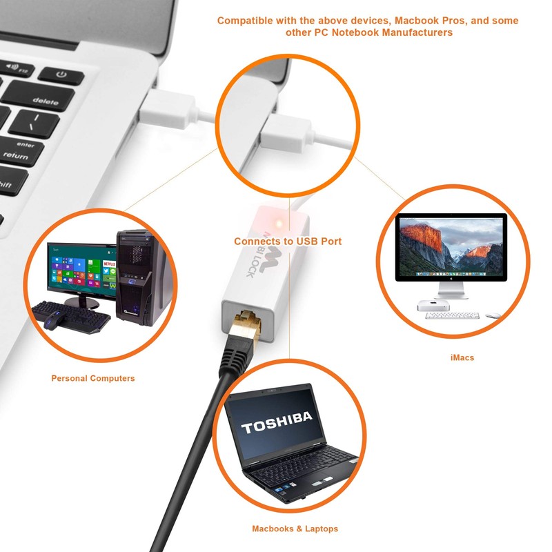 USB Ethernet (LAN) Network Adapter Compatible with Laptops, and All