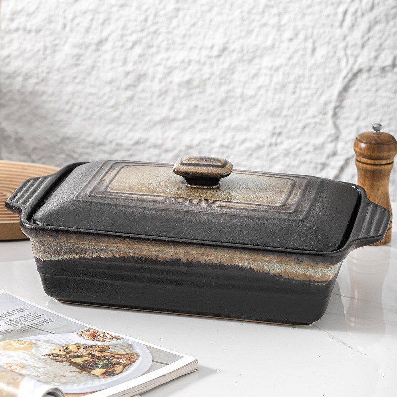 KOOV Ceramic Casserole Dish with Lid, Rectangular Baking Dish Set,
