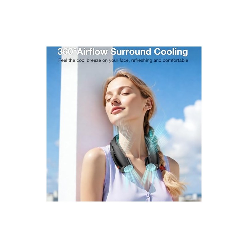 Elrerue Portable Neck Fan - 6 Speeds Rechargeable Hands-Free Cooling