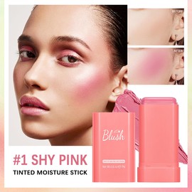 Tiejdhr Multi-Use Makeup Blush Stick, 3-in-1 Cream Blush Stick Beauty Tinted Solid Blush Stick for Cheek/Eyes/Lips, Waterproof Moisturizer Stick, Suitable for All Skin (01# Pink)