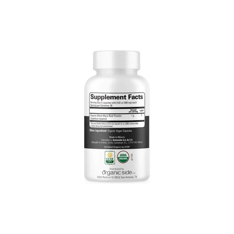 Organic Side Maca Negra Orgánica 500mg 60 Caps Sfn