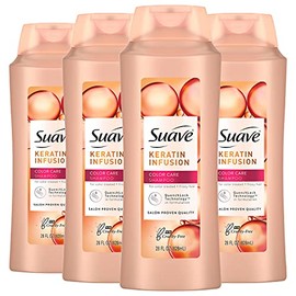 Suave Professionals - Champú para el cuidado del color para el cabello tratado con color, infusión de queratina, champú protector de color, 28 onzas (paquete de 4)
