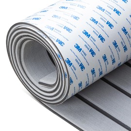 Fullfire Boat Flooring EVA Foam Decking Sheet, Faux Teak Marine Flooring with Self-Adhesive Backing Marine Carpet for Boats Yacht Kayak RV Floor 94" x 16" Grey with Black Lines