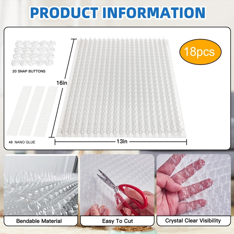 18 Pack Scat Mat for Cats with Spikes, Cat Repellent