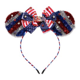 PHALIN 4th of July Headbands Outfits Accessories for Women Girls American Flag Star USA Headband Red White and Blue Patriotic Mouse Ears Headbands 4th of July Decorations Party Favors Gifts
