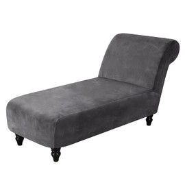 Topchances Velvet Chaise Lounge Cover, Stretch Luxury Armless Chaise Longue Slipcover Pet Furniture Covers Recliner Sofa Slipcovers for Living Room Bedroom Lounge (Grey)