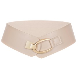 LEACOOLKEY Women Wide Elastic Belt Fashion Wide Belt Thick Wide Belt for Dresses, D-beige