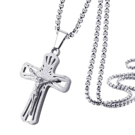 555Jewelry 1MM Stainless Steel Cross Necklace for Men Chain Cross Necklace for Women Mens Cross Necklaces Crucifix Pendant Necklace Chain Link 16-24 Inch, 20 Inch, Stainless Steel, No Gemstone