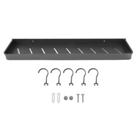 Shower Caddy Space Aluminum Rustproof Smoothing Simple Black Sturdy Bathroom Wall Shelf with 5 Hooks for Kitchen Laundry 23.6in