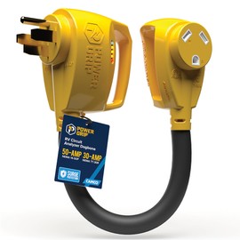 Camco Power Grip 18" RV 50-Amp Circuit Analyzer Dogbone - Features Integrated Surge Protection & Fault Indication, 50-Amp Male to 30-Amp Female, 125V / 3750W (55563)