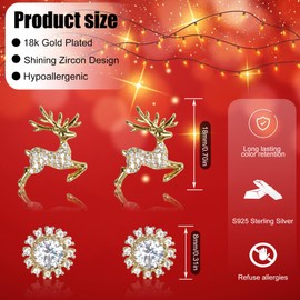 OPUHOHR 2 Pairs Gold Elk Snowflake Earrings Set for Women Girls, lightweight earrings hypoallergenic Jewelry for Christmas Gift