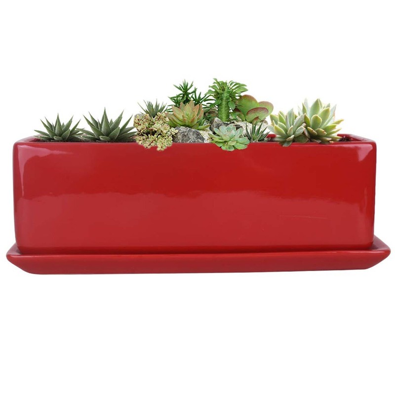 Vencer 14 Inch Rectangular Modern Minimalist Ceramic Succulent Planter Pot