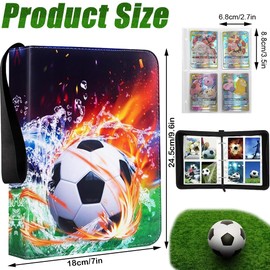 Cerkkapo Football Scrapbook, PU Portable Football Cards Scrapbook, 50 Pages 400 Cards Capacity with Zip, Scrapbook Football Compatible with All Types of Football Cards