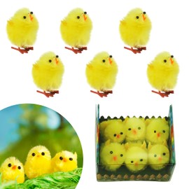 6PCs Easter Chenille Yellow Chicks Fluffy Easter Bonnet Chicks, Adorable Cute Easter Chicks useful for Easter Basket and Trilby Decorations, Size-4cm